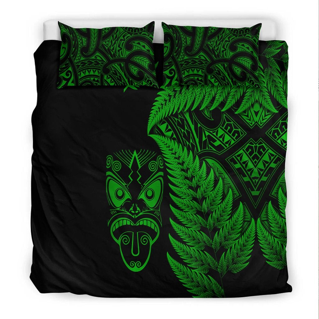 New Zealand Haka Rugby Maori Bedding Set Silver Fern Vibes Green LT8
