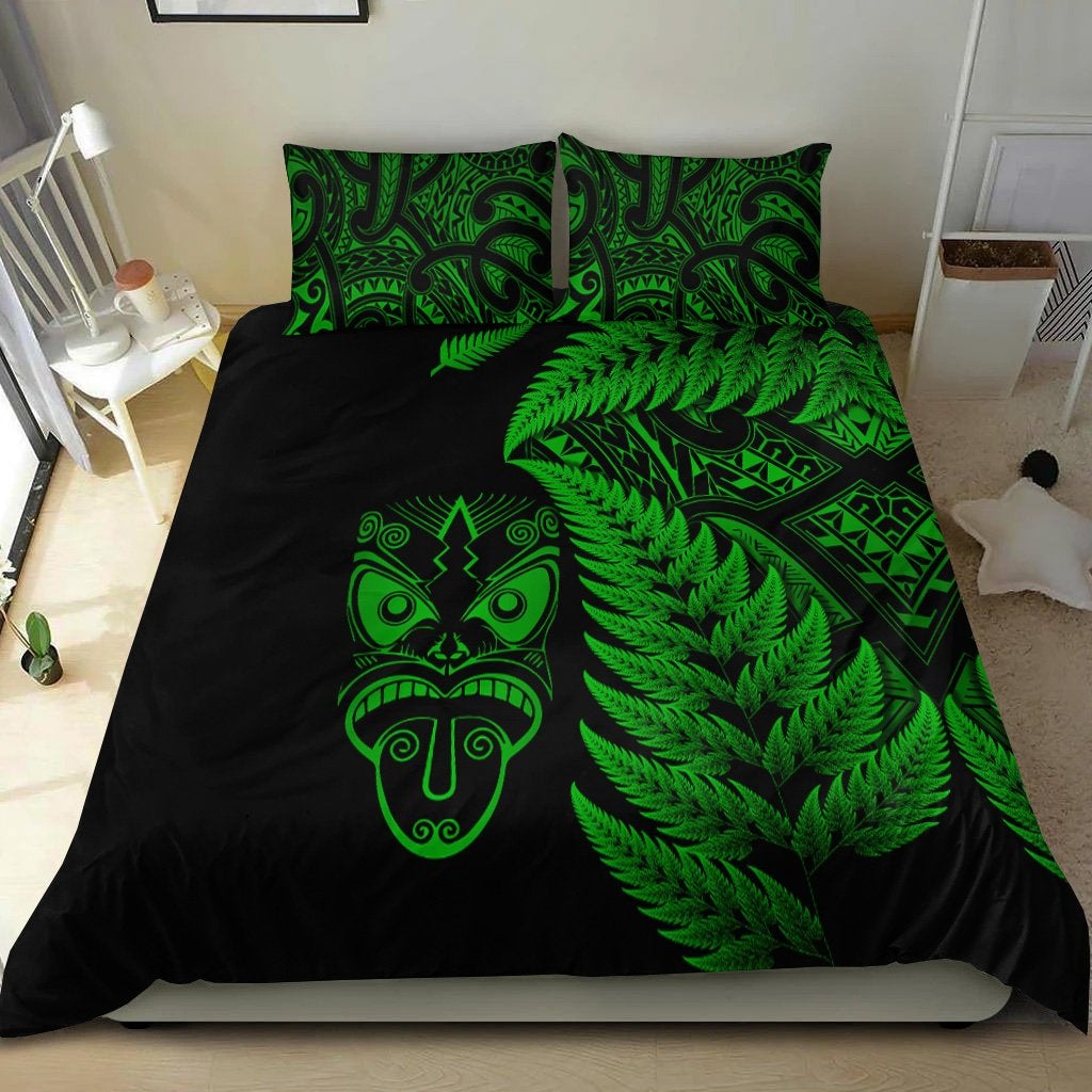 New Zealand Haka Rugby Maori Bedding Set Silver Fern Vibes Green LT8