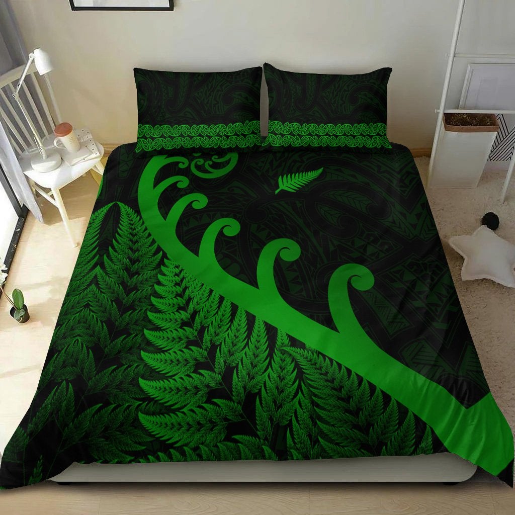New Zealand Rugby Maori Bedding Set Silver Fern Koru Vibes Green LT8