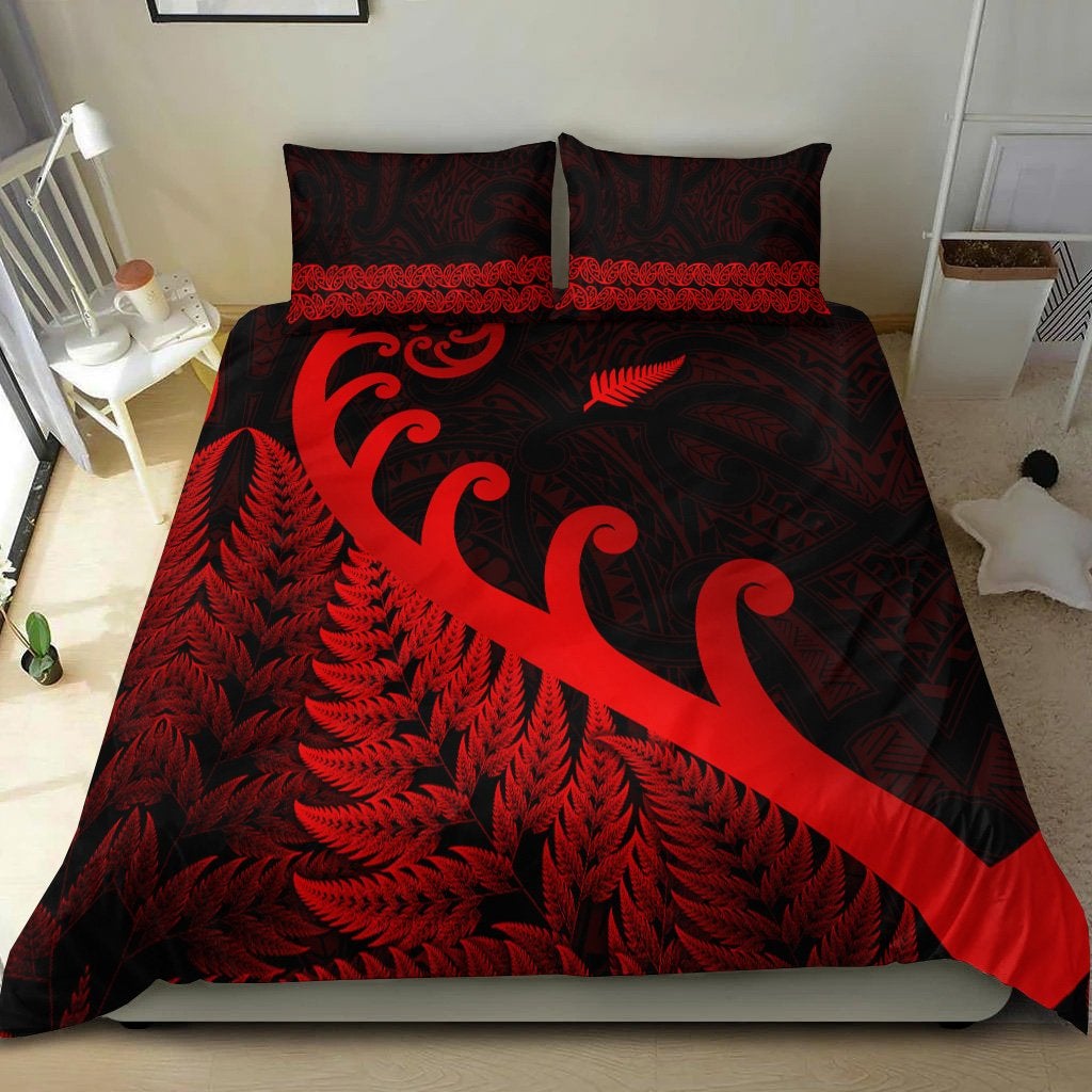 New Zealand Rugby Maori Bedding Set Silver Fern Koru Vibes Red LT8