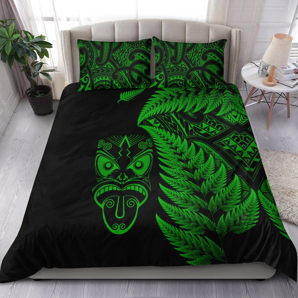 New Zealand Haka Rugby Maori Bedding Set Silver Fern Vibes Green LT8
