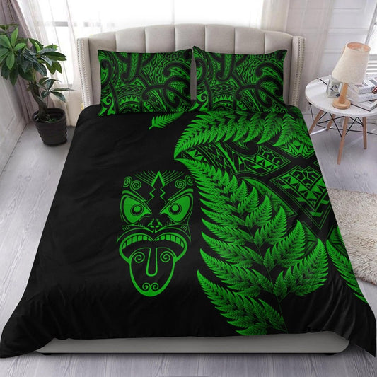 New Zealand Haka Rugby Maori Bedding Set Silver Fern Vibes Green LT8