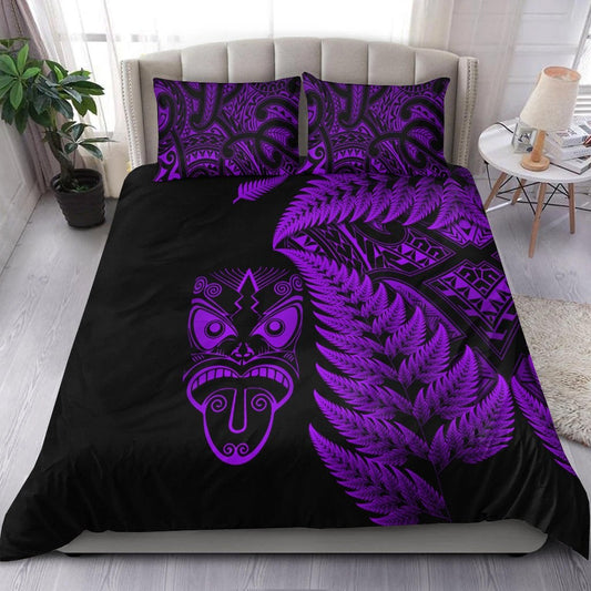 New Zealand Haka Rugby Maori Bedding Set Silver Fern Vibes Purple LT8