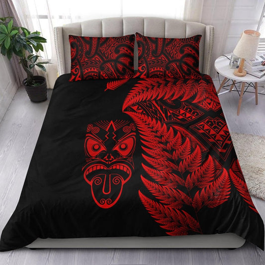 New Zealand Haka Rugby Maori Bedding Set Silver Fern Vibes Red LT8