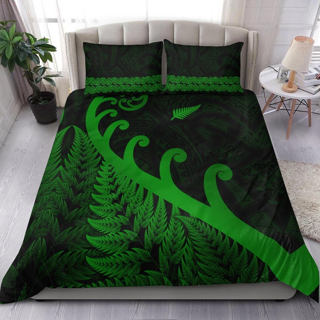 New Zealand Rugby Maori Bedding Set Silver Fern Koru Vibes Green LT8