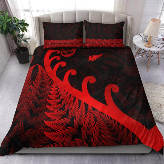 New Zealand Rugby Maori Bedding Set Silver Fern Koru Vibes Red LT8