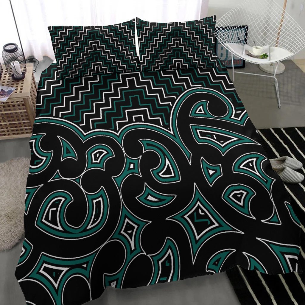New Zealand Bedding Set Maori Graphic Tee patterns Green LT6