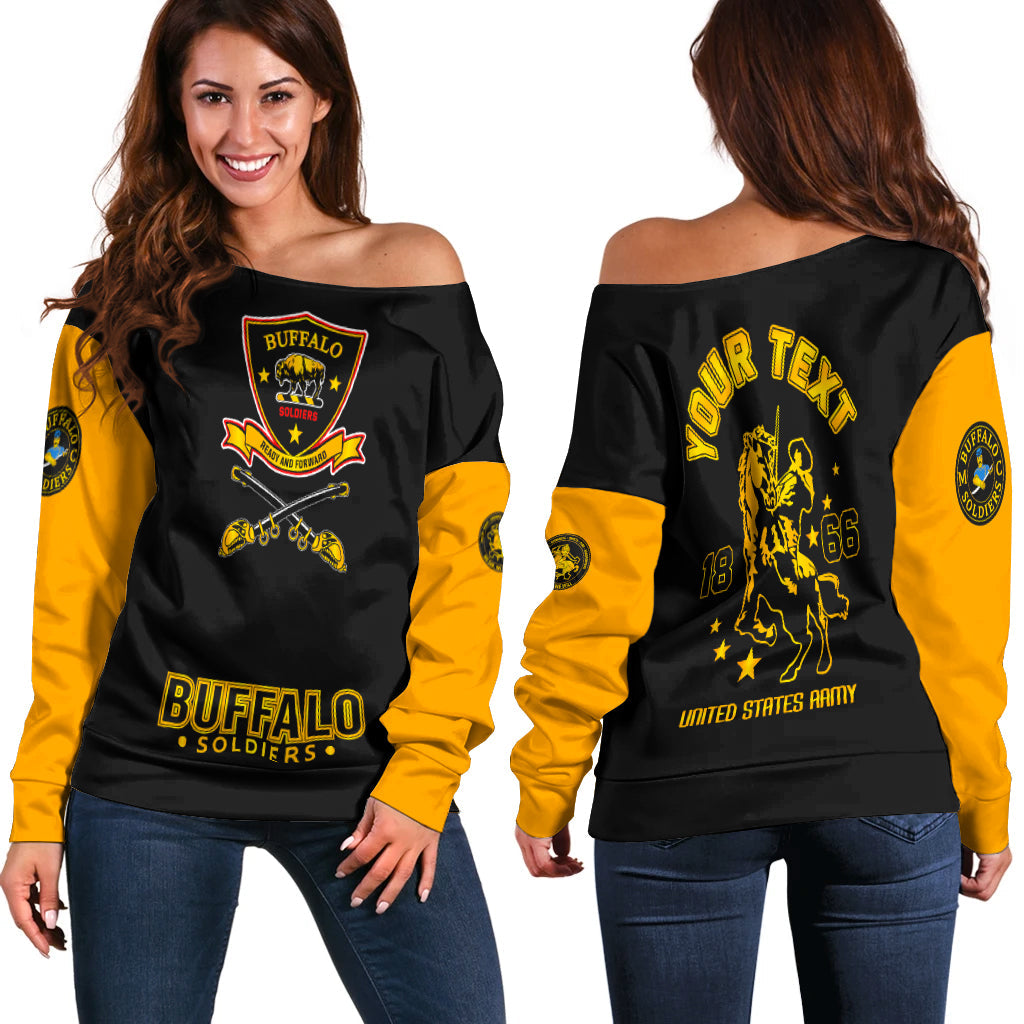 ( Custom Personalized ) Buffalo Soldiers African American Legend Of The Black Soldiers Women Off Shoulder Sweater - LT2