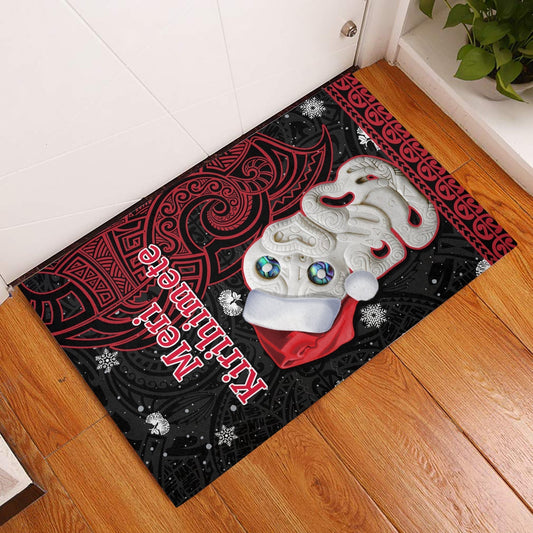 New Zealand Christmas Door Mat Hei Tiki Red Pohutukawa Meri Kirihimete LT14