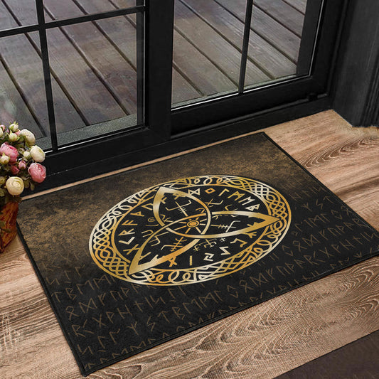 Viking Door Mat Vegvisir Nordic Viking Rune Gold Version Door Mat RLT12