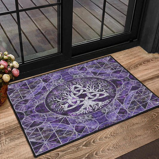 Viking Door Mat Tree Of Life with Triquetra Amethyst and Silver Door Mat RLT12