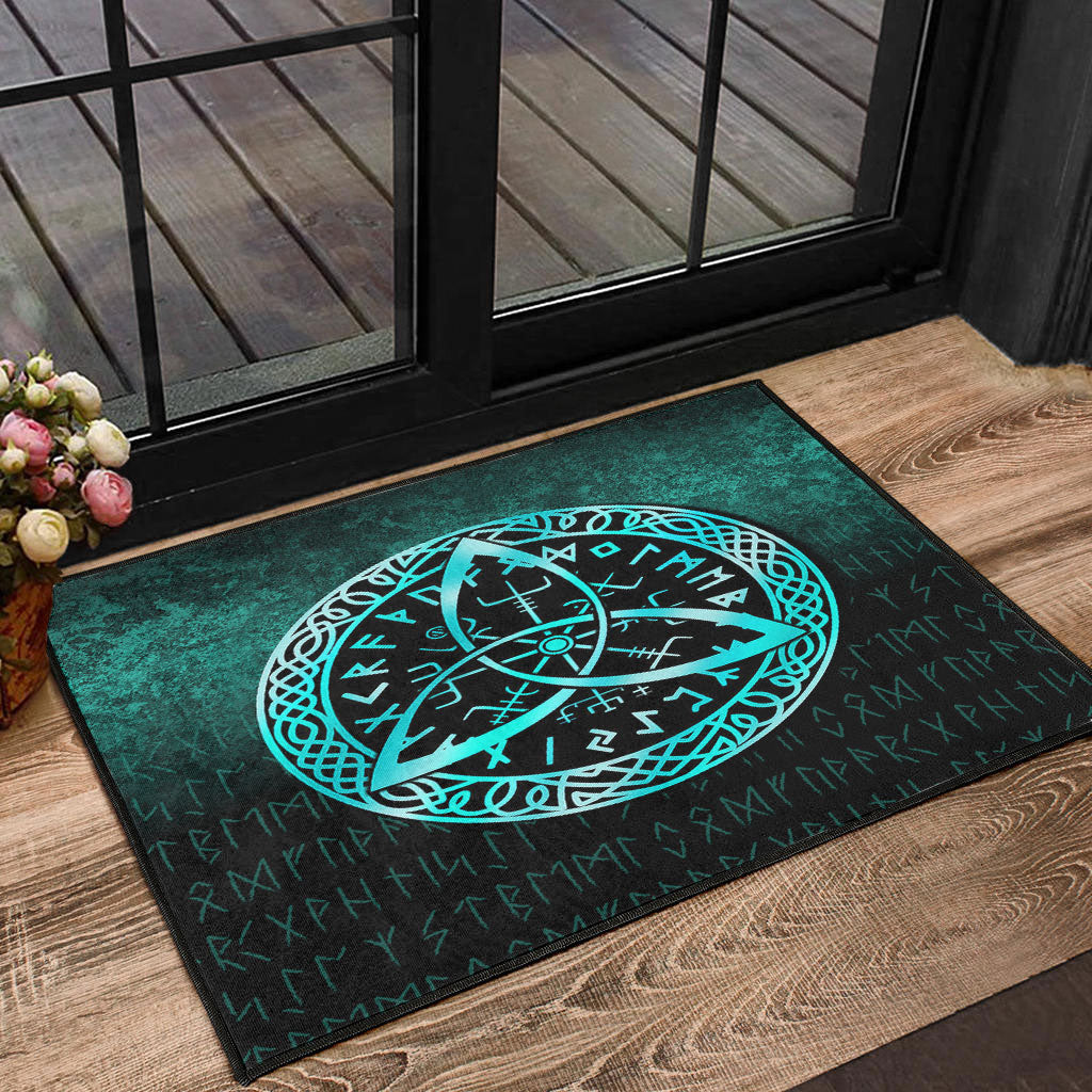 Viking Door Mat Vegvisir Nordic Viking Rune Cyan Version Door Mat RLT12
