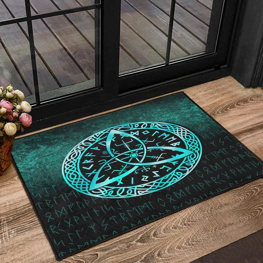 Viking Door Mat Vegvisir Nordic Viking Rune Cyan Version Door Mat RLT12