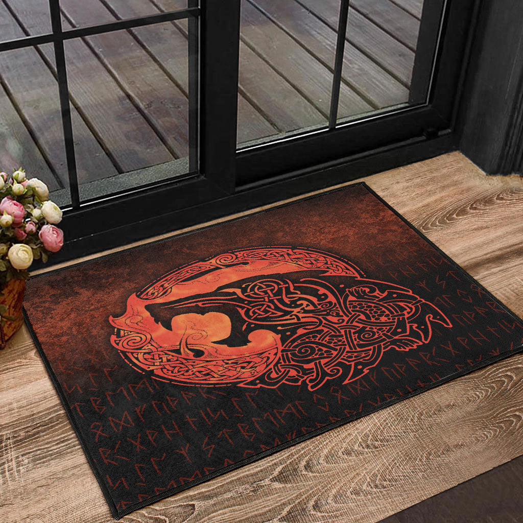 Viking Door Mat Fenrir Viking 3D Tattoo Orange Version Door Mat RLT12