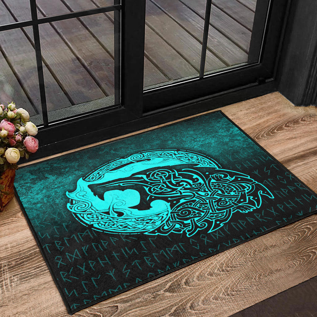 Viking Door Mat Fenrir Viking 3D Tattoo Cyan Version Door Mat RLT12