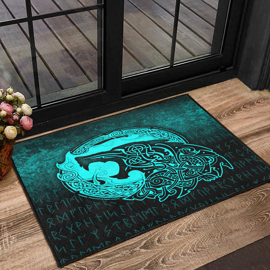 Viking Door Mat Fenrir Viking 3D Tattoo Cyan Version Door Mat RLT12