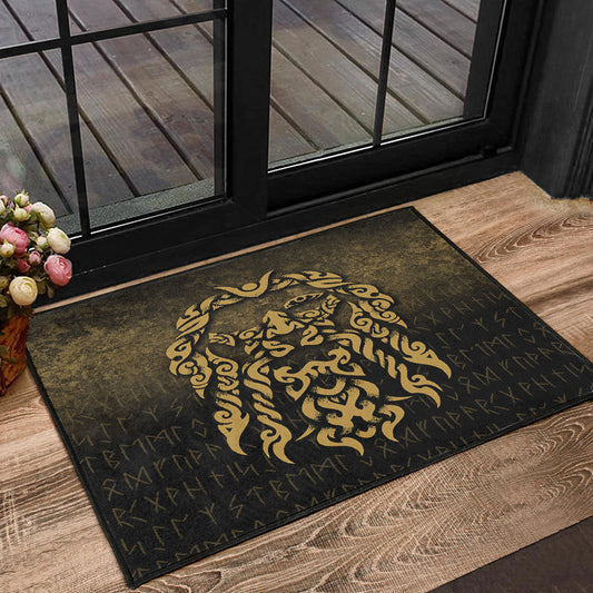 Viking Door Mat Viking God Odin Allfather In Asgard Raven God Gold Version Door Mat RLT12