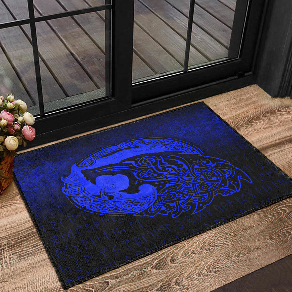 Viking Door Mat Fenrir Viking 3D Tattoo Blue Version Door Mat RLT12