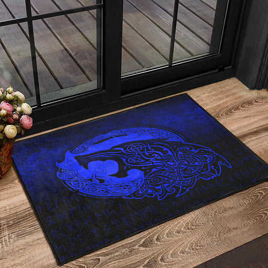 Viking Door Mat Fenrir Viking 3D Tattoo Blue Version Door Mat RLT12