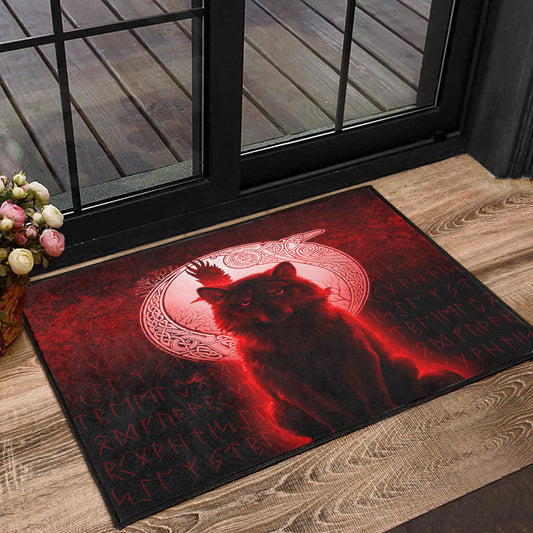 Viking Door Mat Fenrir Viking Wolf Red Version Door Mat RLT12