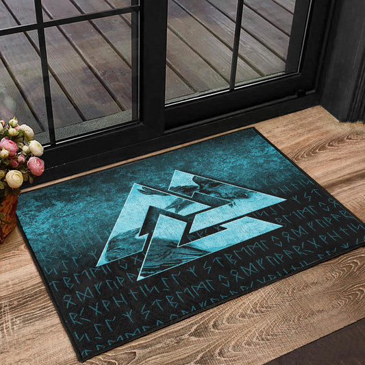 Viking Door Mat Huginn Muninn Ravens from Odin Viking Cyan Version Door Mat RLT12