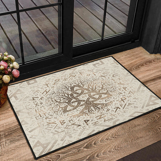 Viking Door Mat Tree Of Life with Triquetra and Futhark Pastel Gold Door Mat RLT12
