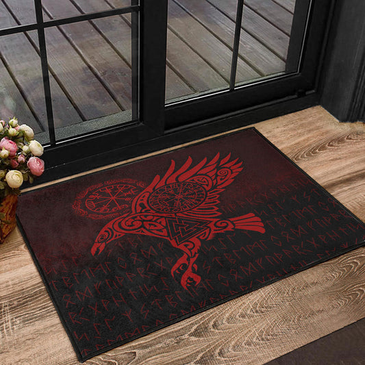 Viking Door Mat Raven Vegvisir Tattoo Red Version Door Mat RLT12