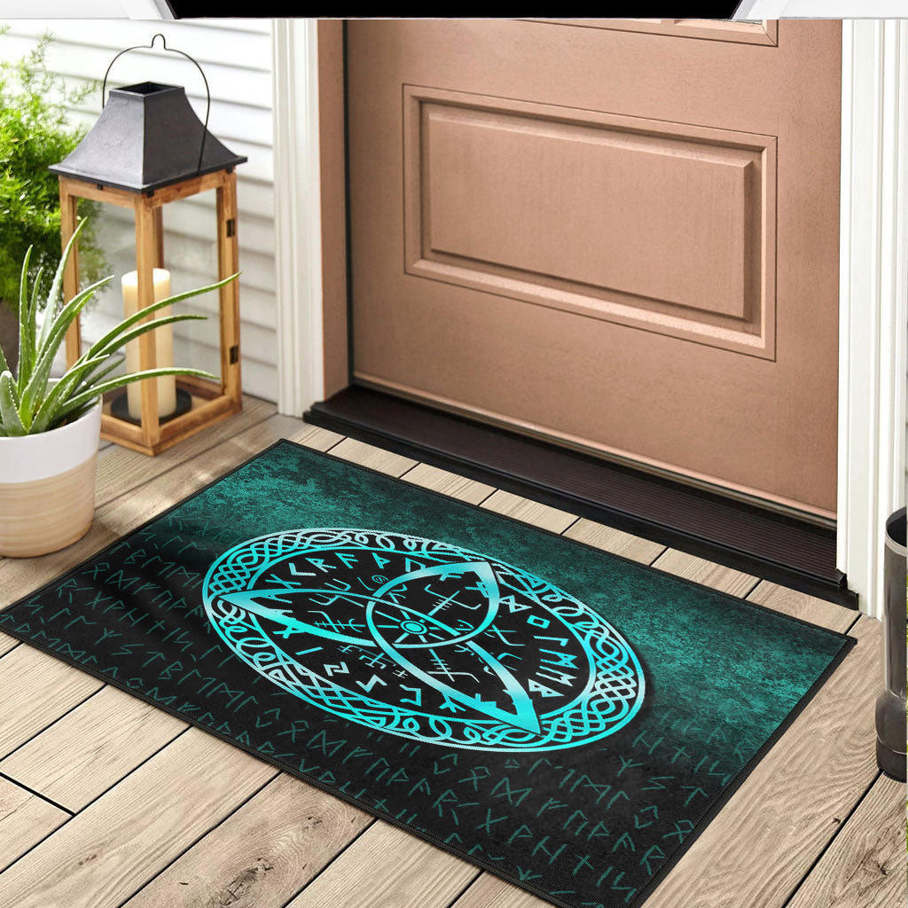 Viking Door Mat Vegvisir Nordic Viking Rune Cyan Version Door Mat RLT12