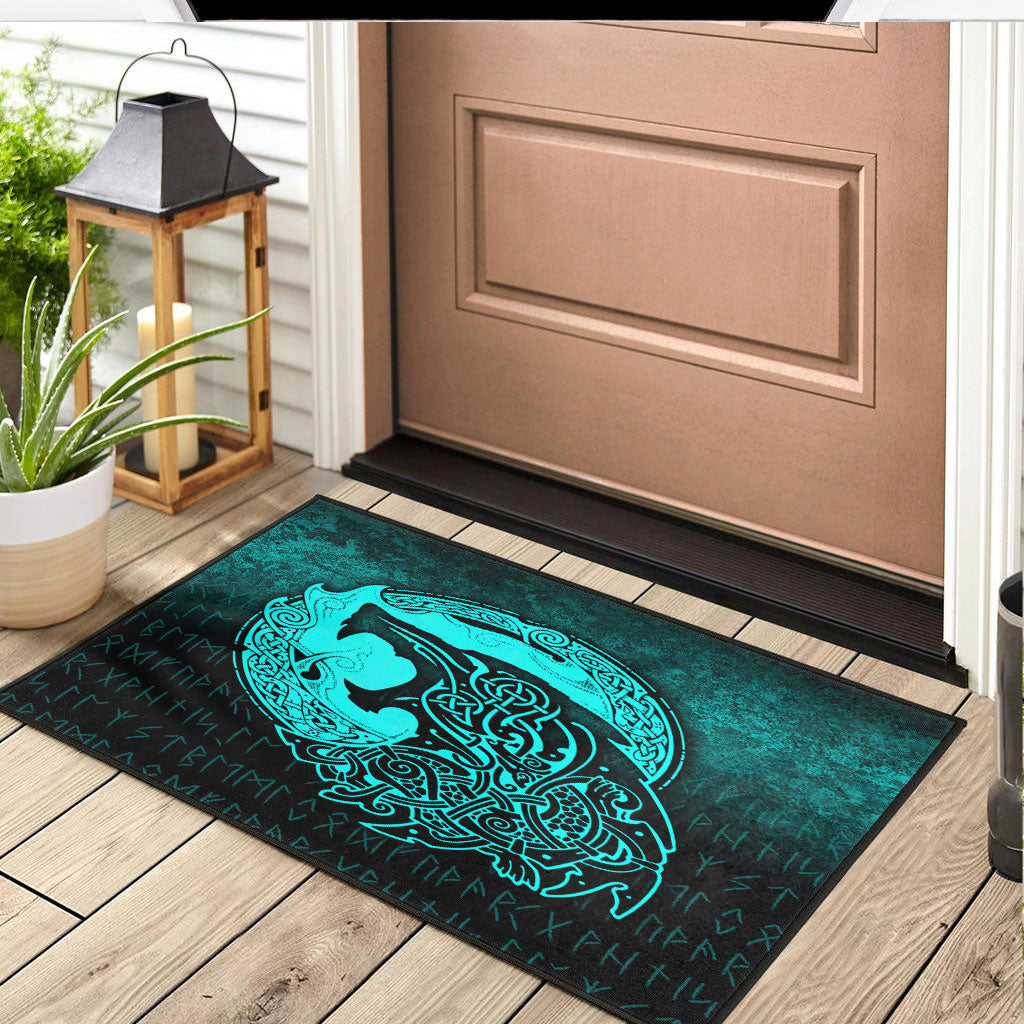 Viking Door Mat Fenrir Viking 3D Tattoo Cyan Version Door Mat RLT12