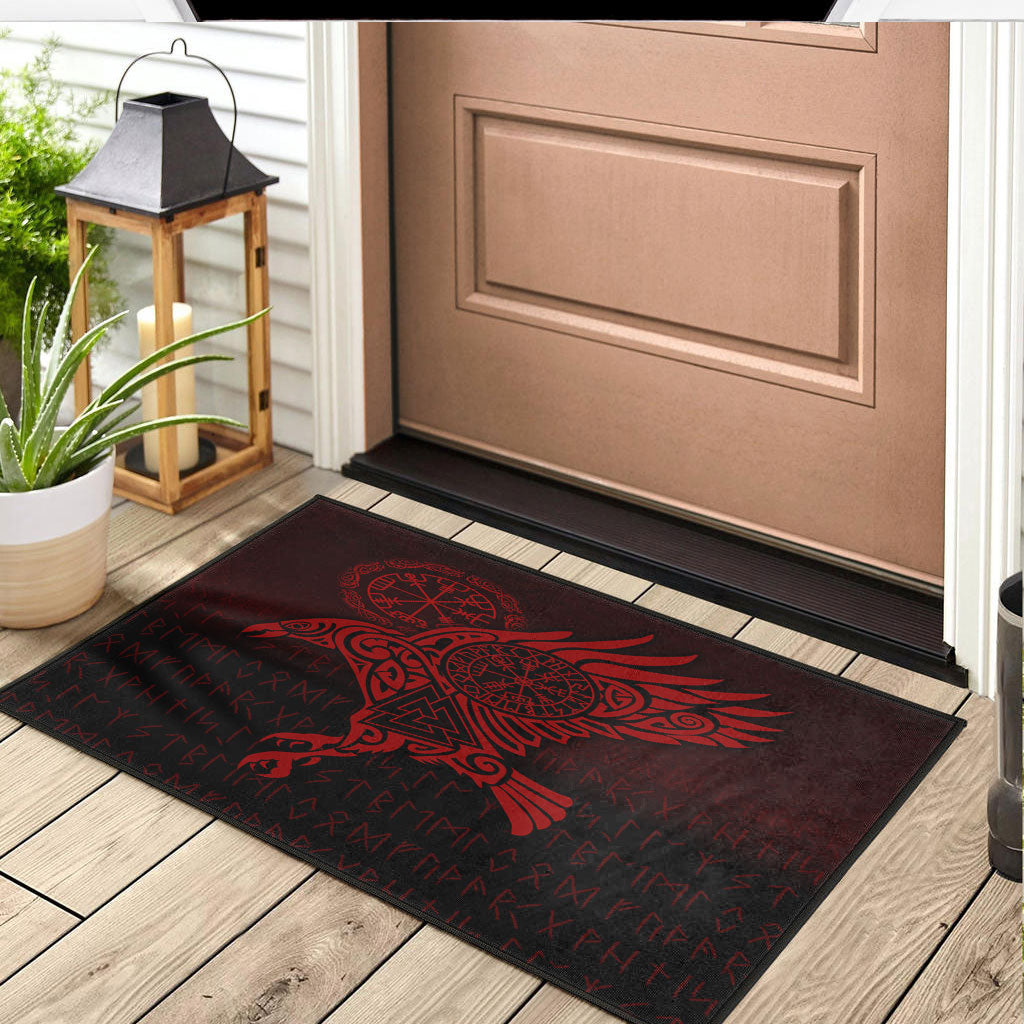 Viking Door Mat Raven Vegvisir Tattoo Red Version Door Mat RLT12