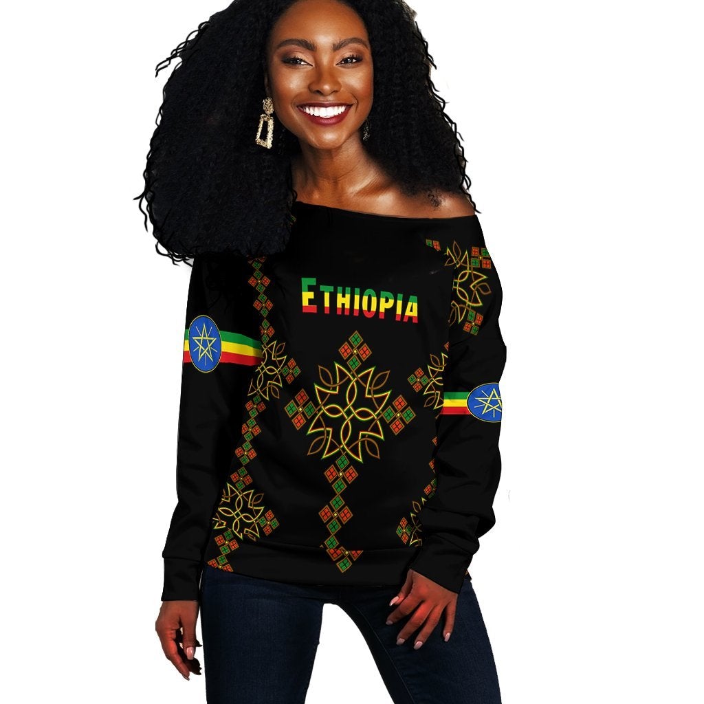 Ethiopia Off Shoulder Sweater Version Map LT13