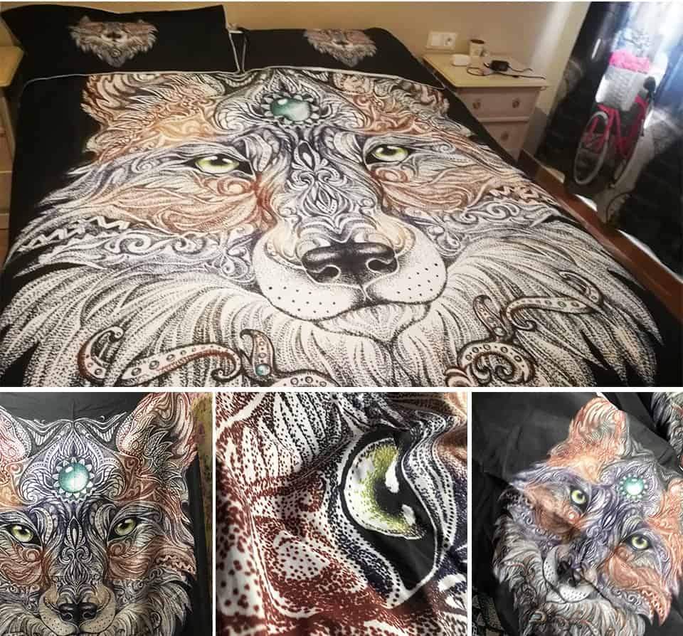Native American Tattoo Head Wolf Bedding Set Wild Beast LT10