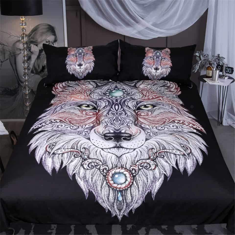 Native American Tattoo Head Wolf Bedding Set Wild Beast LT10