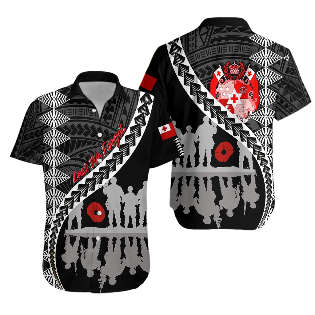 Tonga ANZAC Day Black and White Hawaiian Shirt Lest We Forget LT7
