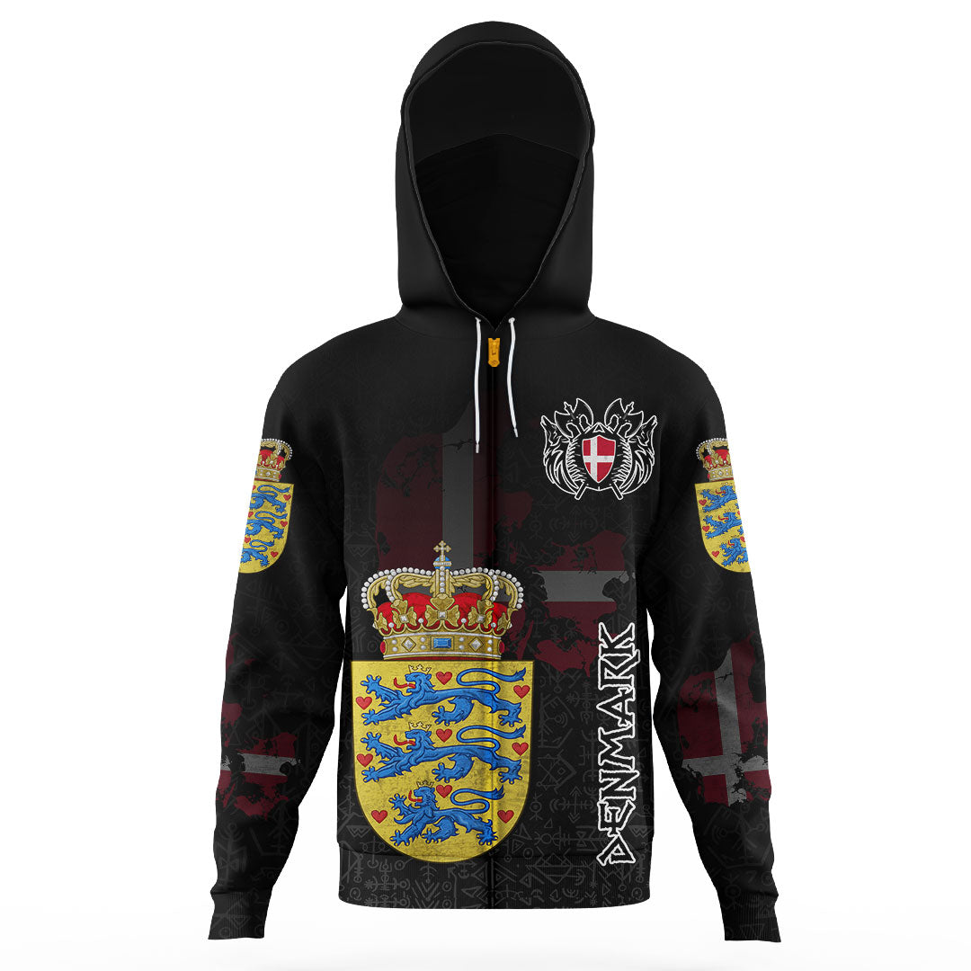 Custom Viking Denmark Flag and Map Gaiter Hoodies style Viking Geri and Freki RLT12