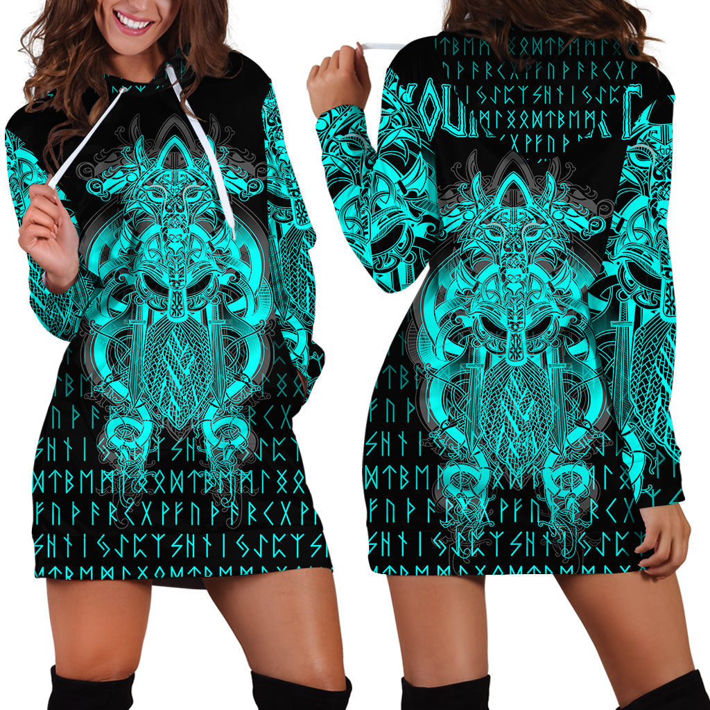 (Custom ) Viking Tyr Tattoo Cyan Hoodie Dress RLT12