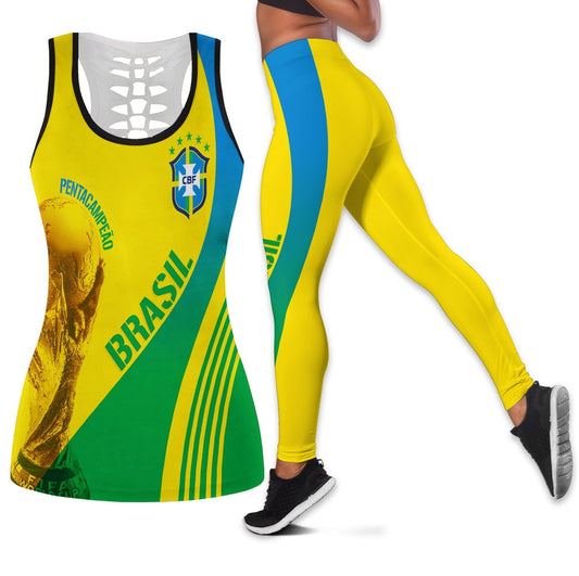 Brazil Hollow Tank And Leggings Combo World Cup 2022 Pentacampeo LT7