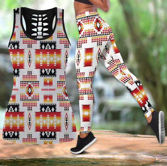 White Tribes Pattern Mini Native American Hollow Tanktop Leggings Set LT10