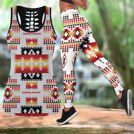 White Tribes Pattern Native American Hollow Tanktop Leggings Set LT10