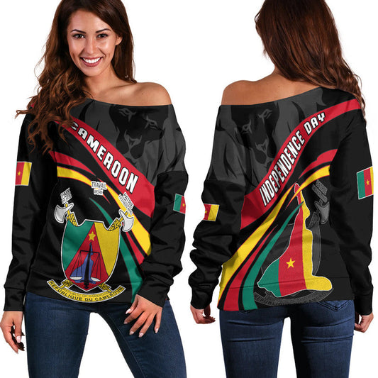 Happy Cameroon independence Day Off Shoulder Sweater LT14