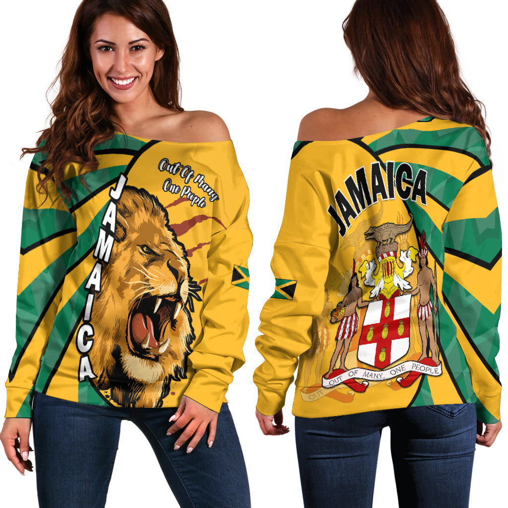 Jamaica Athletics Off Shoulder Sweater Jamaican Flag Mix Lion Sporty Style LT14