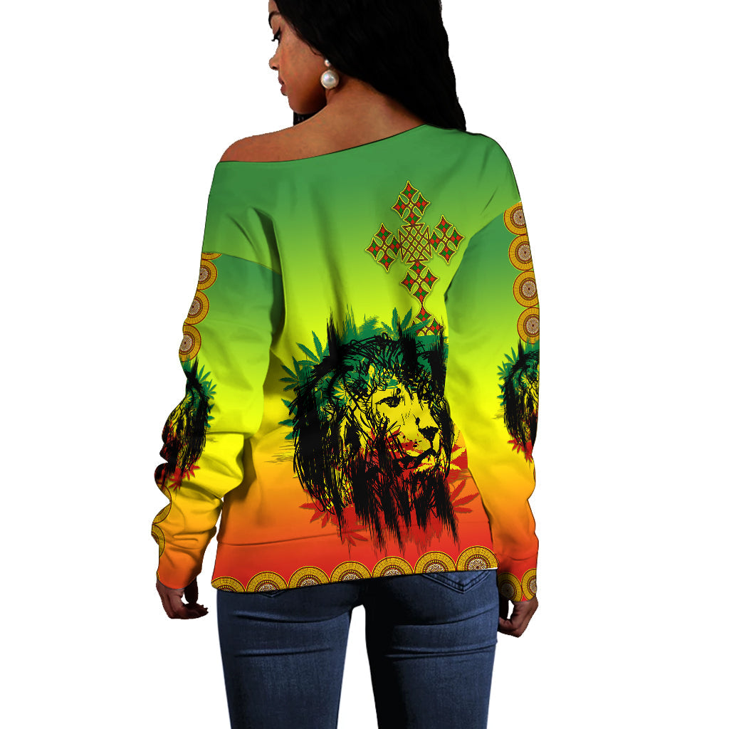 Ethiopia Off Shoulder Sweater Cross Mix Lion Colorful Style LT14