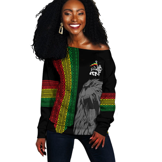 Ethiopia Patriot Day Personalised Off Shoulder Sweater Roaring Lion LT7