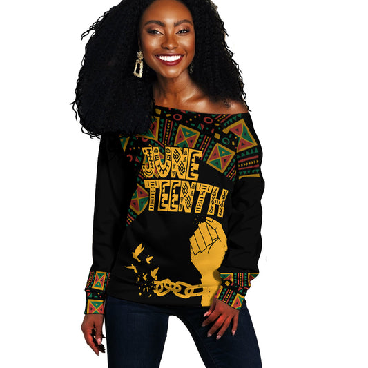 Juneteenth Tribal Pattern Off Shoulder Sweater Freedom Day LT7