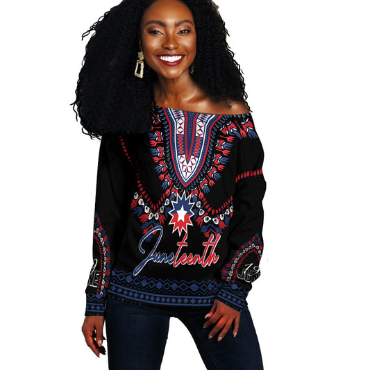 Juneteenth Dashiki Personalised Off Shoulder Sweater Freedom United LT7