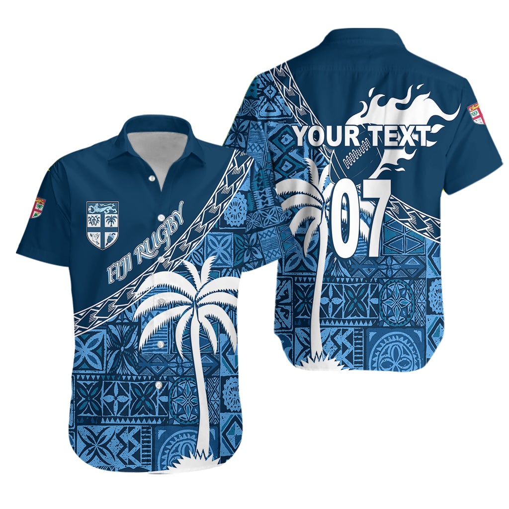 (Custom Personalize) Tapa Pattern with Palm Tree Fiji Rugby Hawaiian Shirt LT7