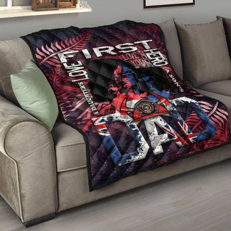 (Custom Personalised) Fathers Day - New Zealand Firefighter Dad Premium Quilt - Maori Pattern LT9