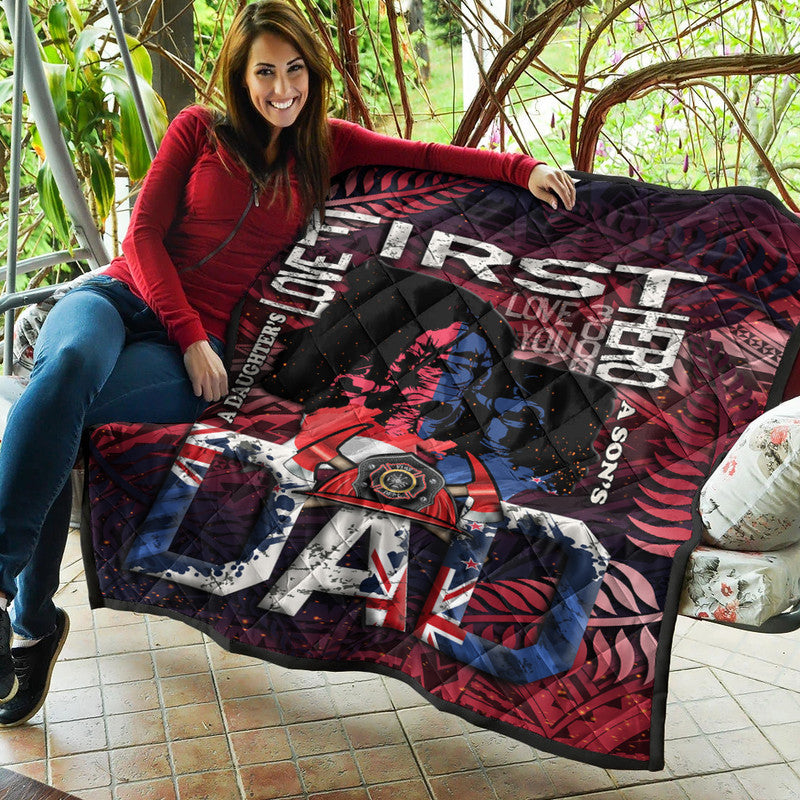 (Custom Personalised) Fathers Day - New Zealand Firefighter Dad Premium Quilt - Maori Pattern LT9