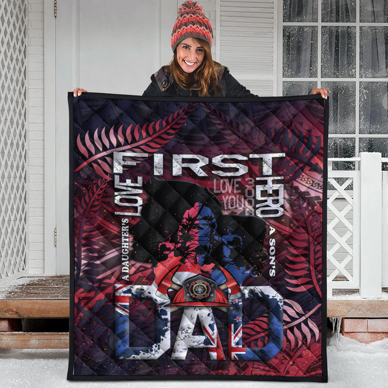 (Custom Personalised) Fathers Day - New Zealand Firefighter Dad Premium Quilt - Maori Pattern LT9