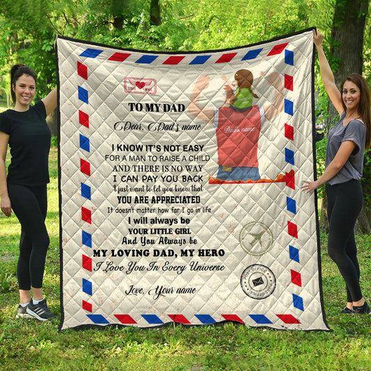 (Custom) Father Day Premium Quilt Letter From Daughter Simple Style NO.1 LT8